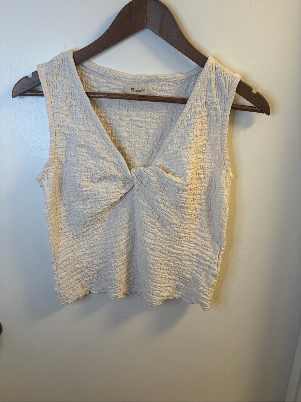 Madewell Cream Textured Twist-Front Tank Top Size S